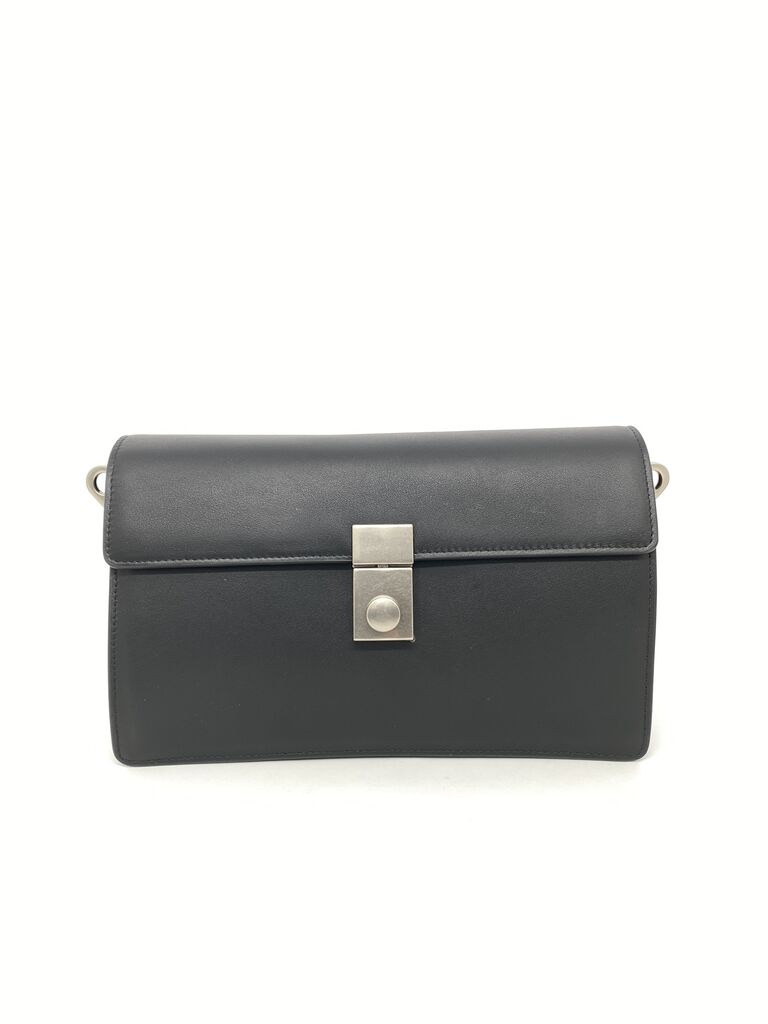 Black Suede Clutch Bag with Metal Closure