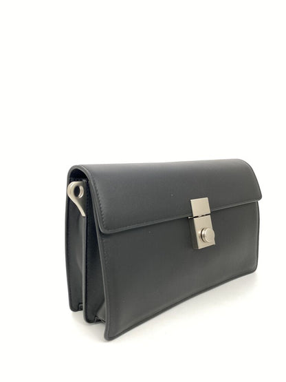Black Suede Clutch Bag with Metal Closure