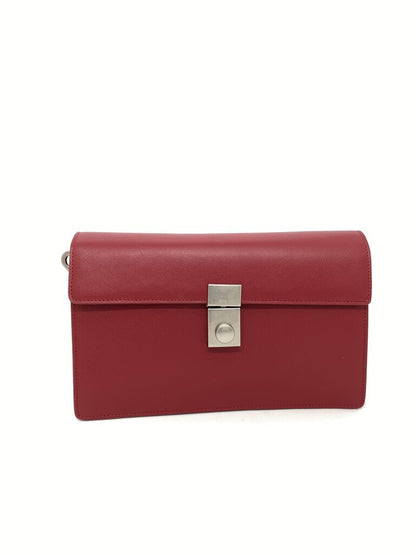 Red Leather Clutch with Sleek Lock Closure