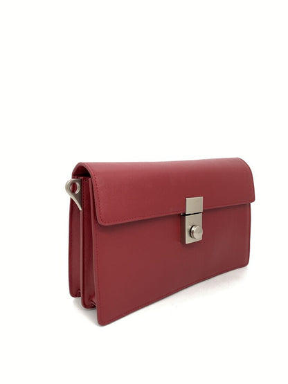 Red Leather Clutch with Sleek Lock Closure