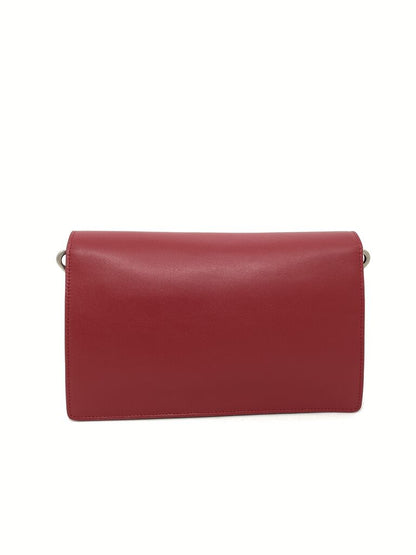 Red Leather Clutch with Sleek Lock Closure