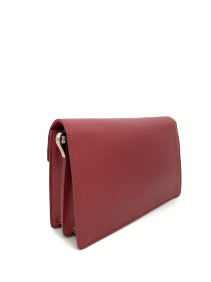 Red Leather Clutch with Sleek Lock Closure