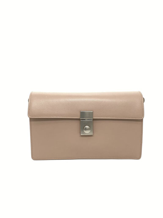 Tan Structured Clutch with Silver Clasp