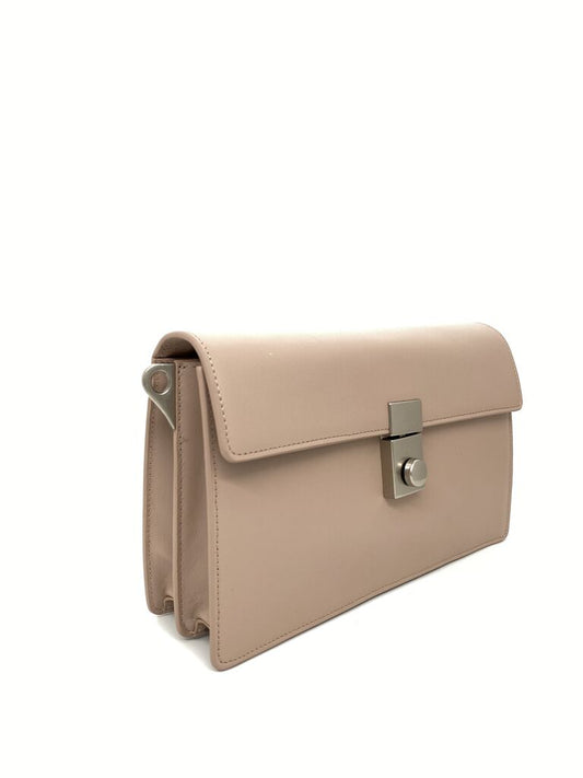 Tan Structured Clutch with Silver Clasp