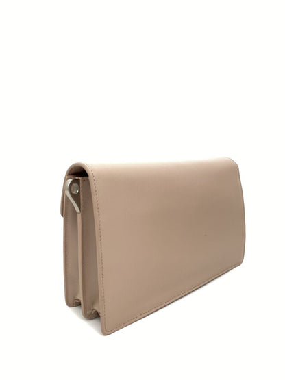 Tan Structured Clutch with Silver Clasp