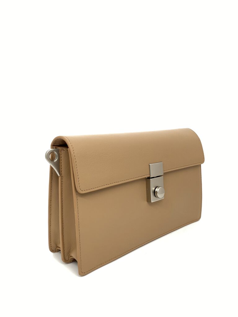 Taupe Suede Clutch with Metal Lock Detail