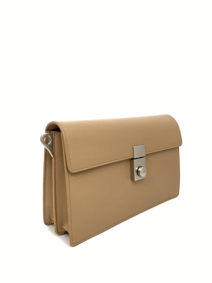 Taupe Suede Clutch with Metal Lock Detail