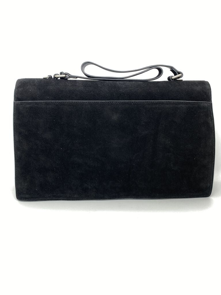 Black Suede Structured Handbag with Metal Closure
