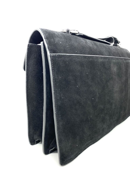 Black Suede Structured Handbag with Metal Closure