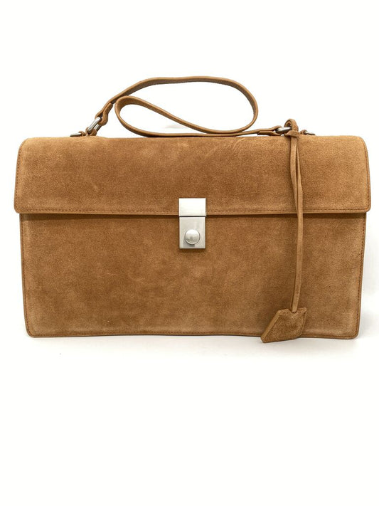 Camel Suede Shoulder Bag with Silver Clasp