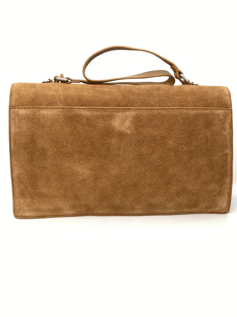 Camel Suede Shoulder Bag with Silver Clasp