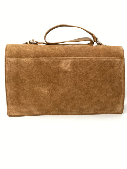 Camel Suede Shoulder Bag with Silver Clasp
