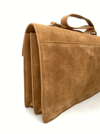 Camel Suede Shoulder Bag with Silver Clasp