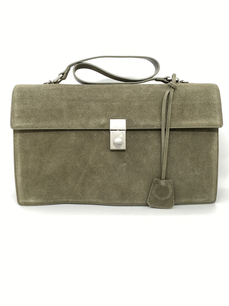 Olive Suede Briefcase with Metal Clasp