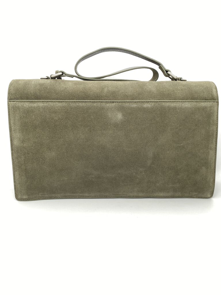 Olive Suede Briefcase with Metal Clasp
