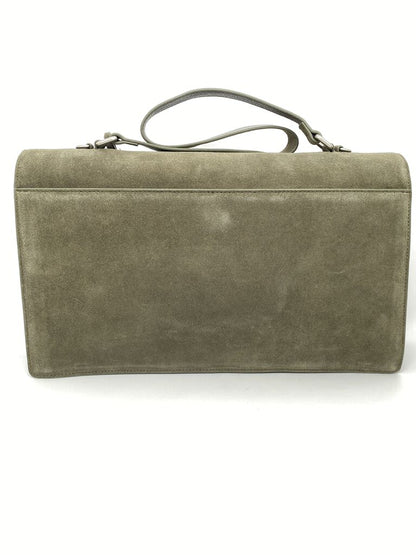 Olive Suede Briefcase with Metal Clasp