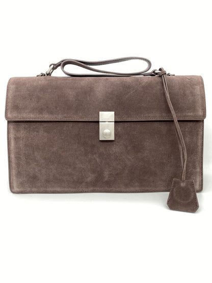 Taupe Suede Briefcase with Silver Clasp