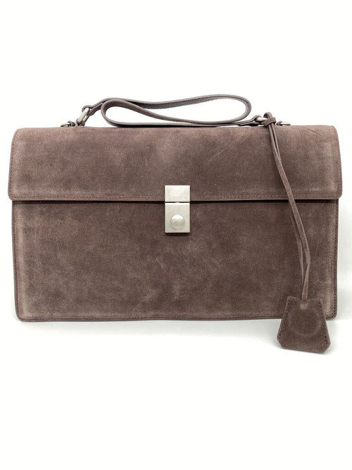 Taupe Suede Briefcase with Silver Clasp