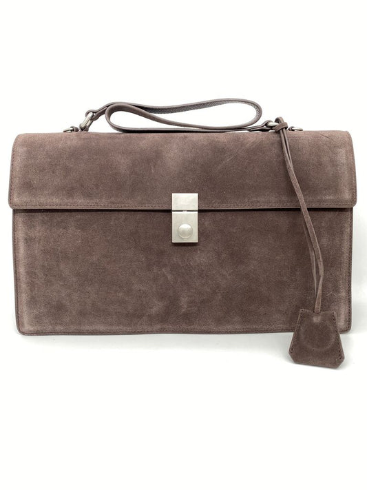 Taupe Suede Briefcase with Silver Clasp