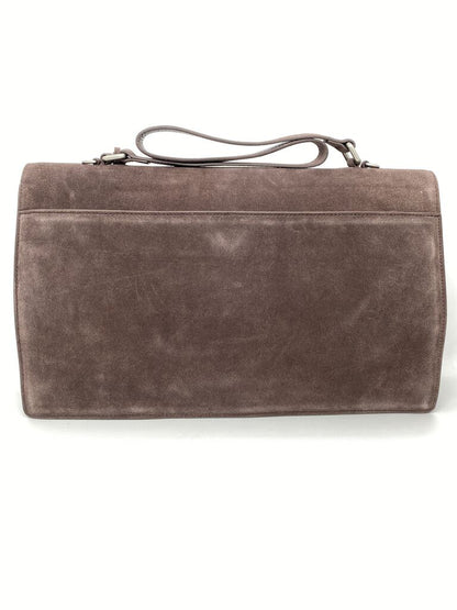Taupe Suede Briefcase with Silver Clasp