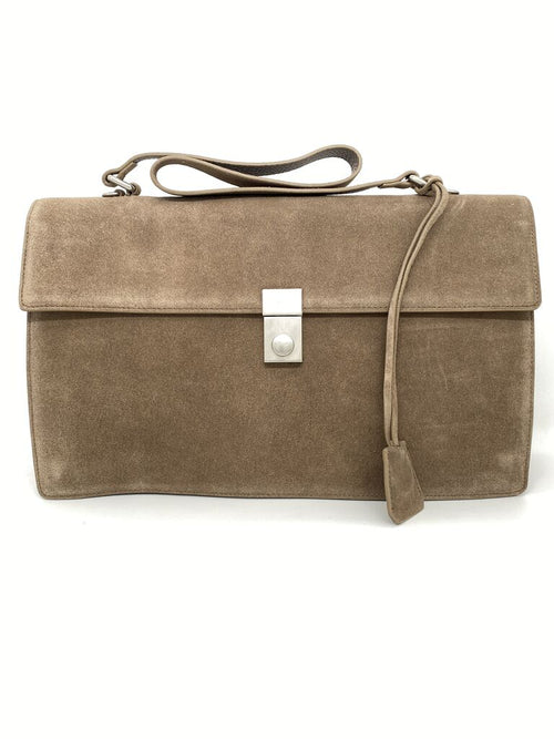 Taupe Suede Structured Bag with Clasp Closure