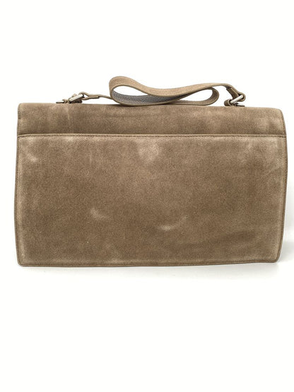 Taupe Suede Structured Bag with Clasp Closure