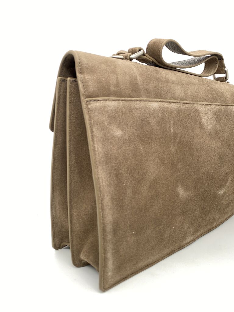 Taupe Suede Structured Bag with Clasp Closure