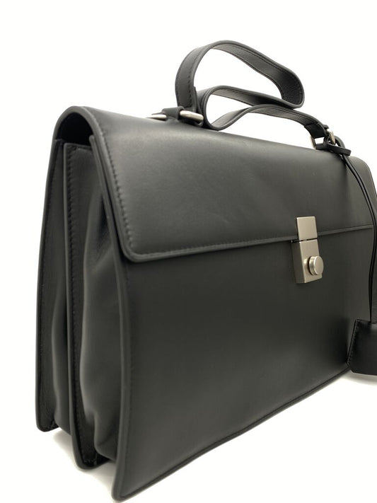 Black Suede Structured Handbag with Metal Closure