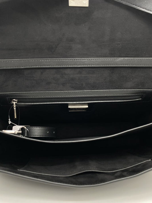 Black Suede Structured Handbag with Metal Closure