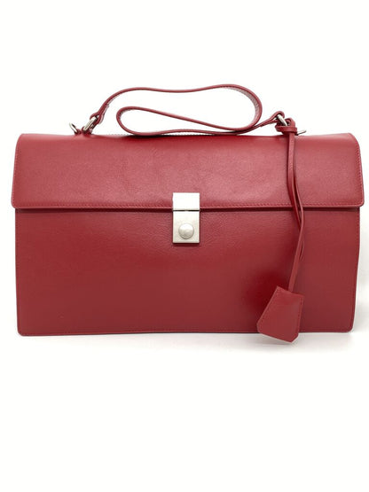 Red Smooth Leather Satchel with Silver Clasp
