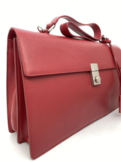 Red Smooth Leather Satchel with Silver Clasp