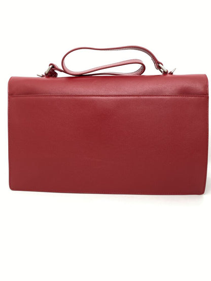 Red Smooth Leather Satchel with Silver Clasp