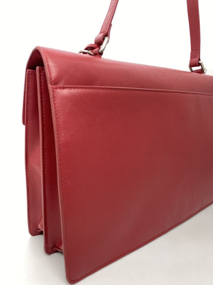 Red Smooth Leather Satchel with Silver Clasp
