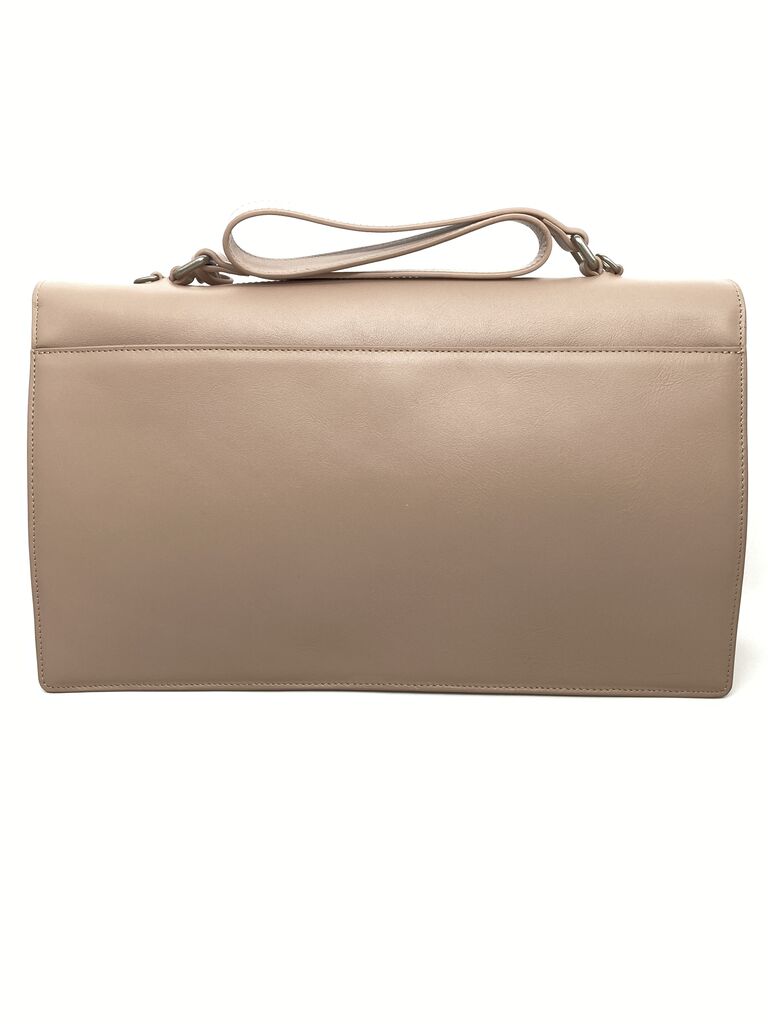 Neutral Structured Leather Briefcase with Silver Clasp