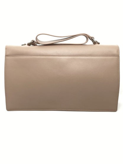 Neutral Structured Leather Briefcase with Silver Clasp