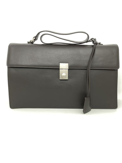 Taupe Suede Briefcase with Silver Clasp