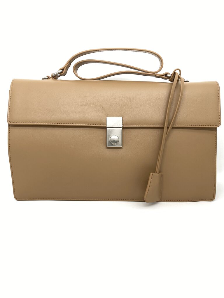 Taupe Suede Structured Bag with Clasp Closure