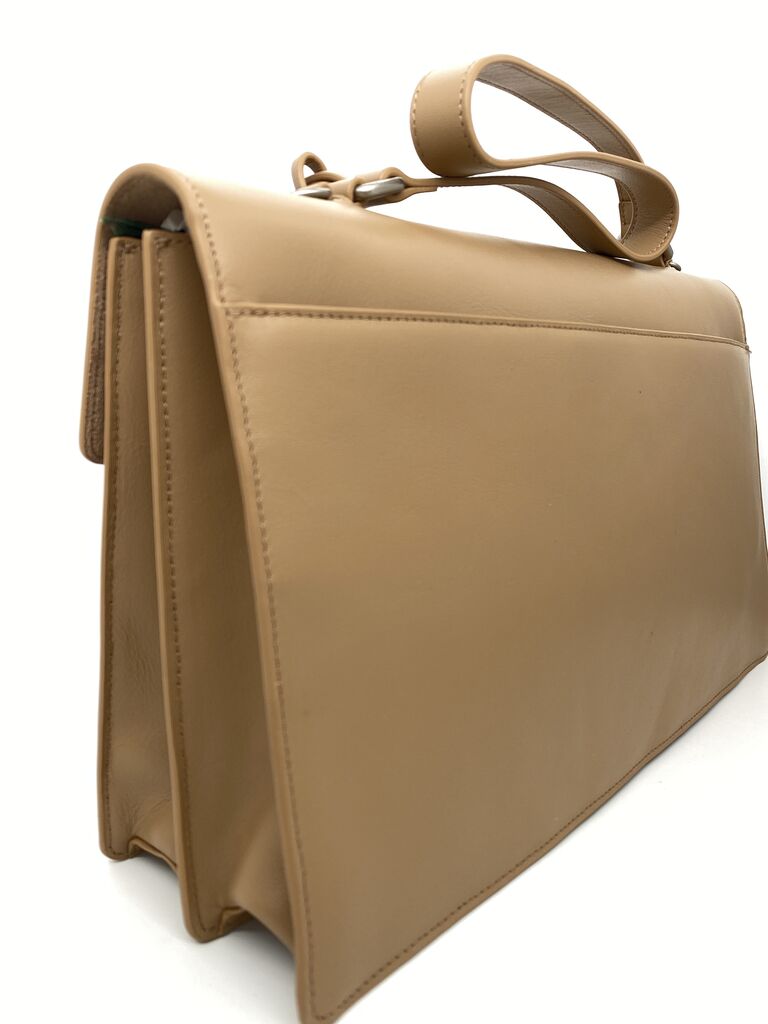 Taupe Suede Structured Bag with Clasp Closure