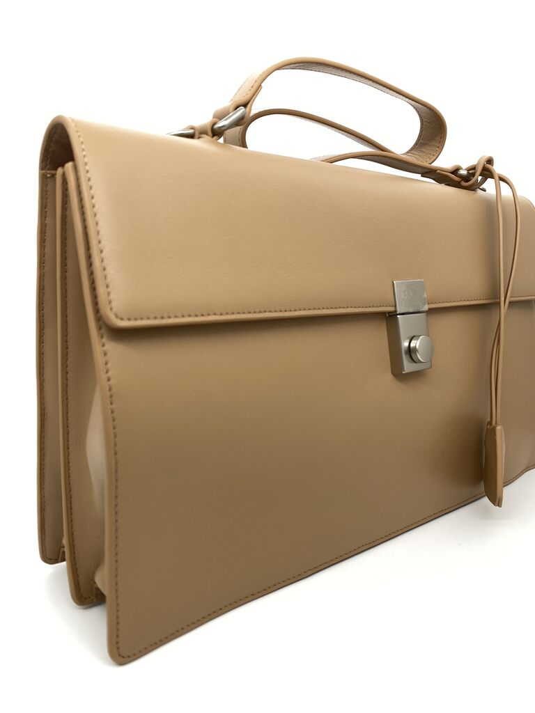 Taupe Suede Structured Bag with Clasp Closure