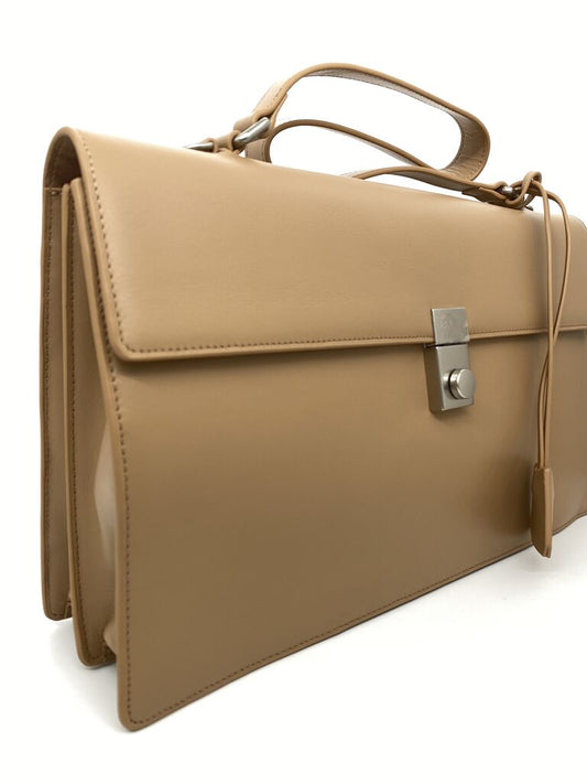Taupe Suede Structured Bag with Clasp Closure