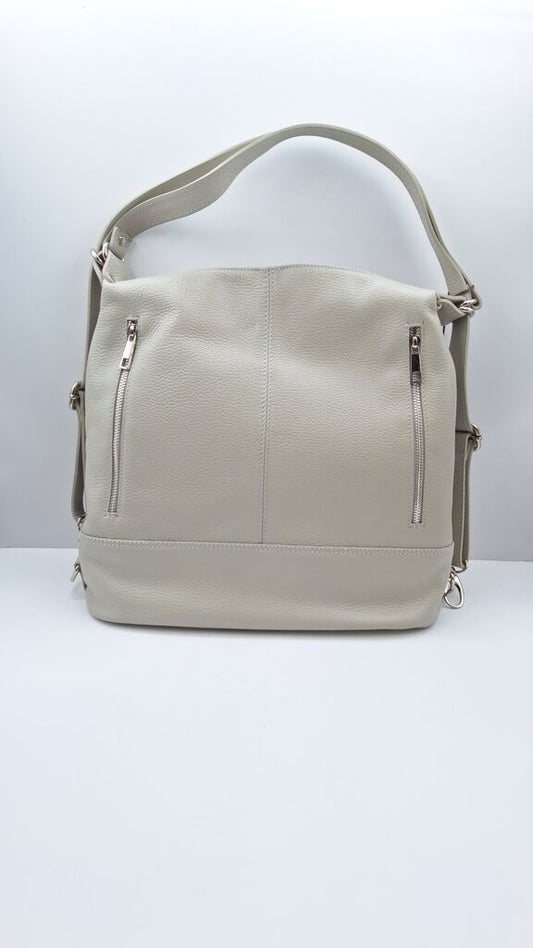 Beige Textured Tote Bag with Zipper Pockets