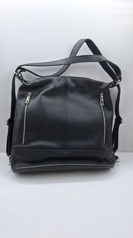 Black Textured Convertible Bag with Dual Zippers