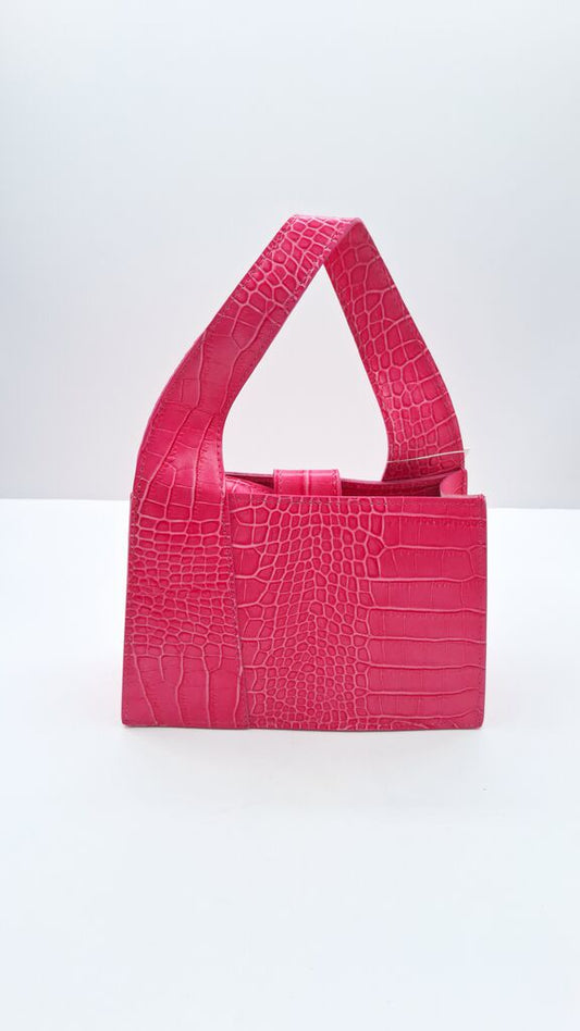 Pink Embossed Mini Handbag with Structured Handle