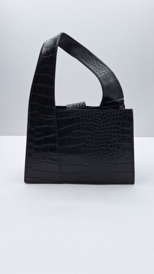 Black Embossed Structured Tote Bag with Wide Handle