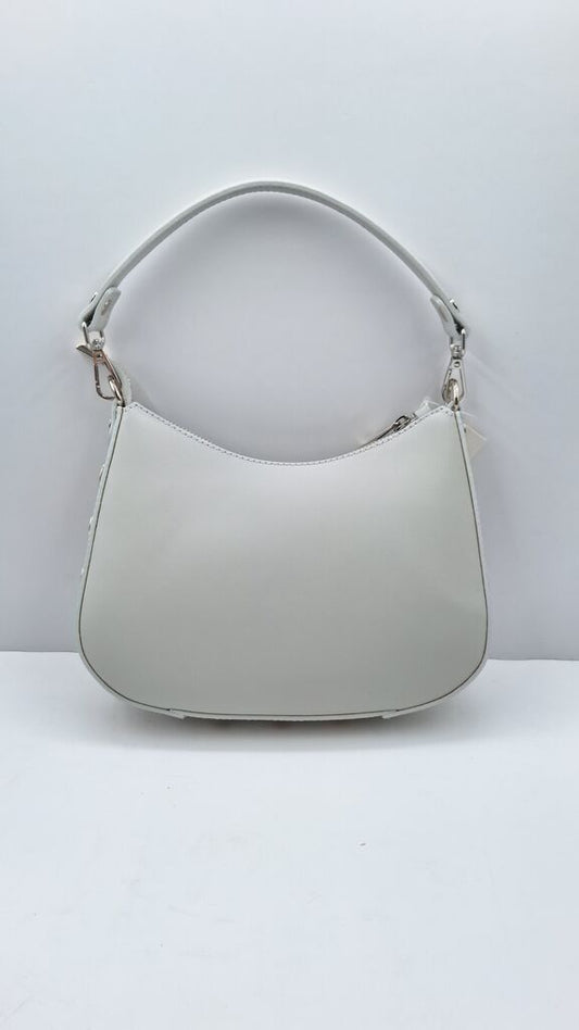 White Sleek Faux Leather Hobo Bag with Structured Handle