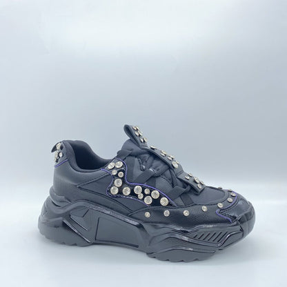 Black Embellished Athletic Sneakers with Rhinestones