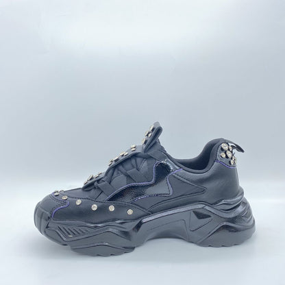 Black Embellished Athletic Sneakers with Rhinestones