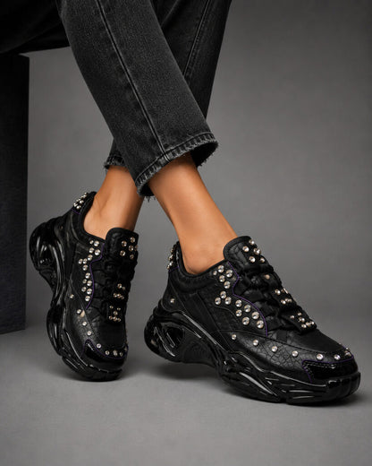 Black Embellished Athletic Sneakers with Rhinestones