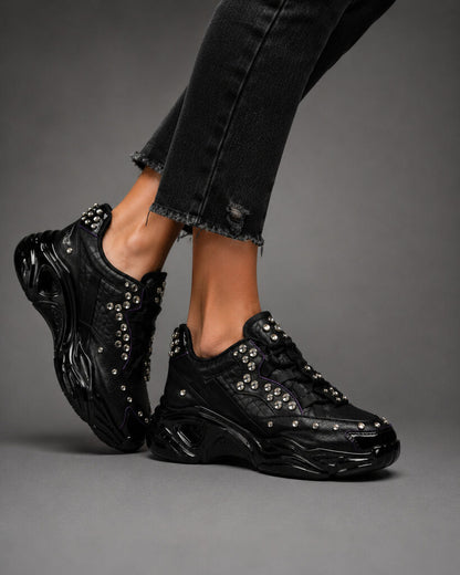 Black Embellished Athletic Sneakers with Rhinestones