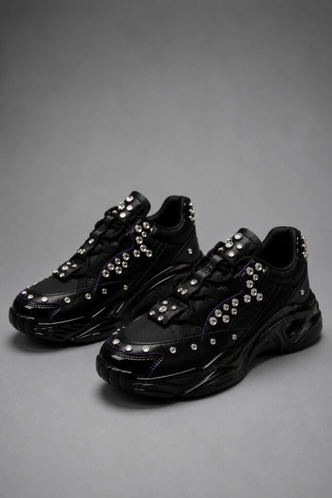 Black Embellished Athletic Sneakers with Rhinestones